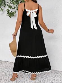 SHEIN Frenchy Plus Size Women Czarna Kontrastowa Sukienka Bez Rękawów Z Falbanką, Modna Sukienka Na Wyjście, Wiosna/Lato Nowość Boho/Bohema Sukienka z Siateczki Sukienka Na Studniówkę Sukienka Foral Damska Skromna Sukienka Wiosenna Eleganckie Sukienki Damskie Długa Sukienka Plażowa Strój Koncertowy Kobiety