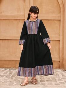 Tween Girls Long Sleeve Casual Minimalist Fashion Daily Dress - Black - View 5