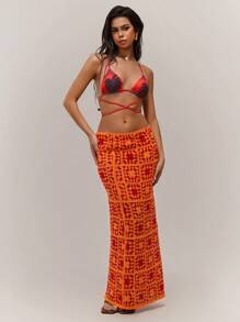 Forever 21 女士节日性感休闲橙色手工编织长裙 - 橘色 - 查看 5