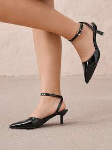CUCCOO CURVES Zapatos de tacón alto con punta afilada, ancho extra, con hebilla decorativa, ideal para el Día de San Valentín, talla grande - Negro - Ver 8