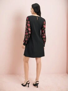 EMERY ROSE 女式拼接长袖雪纺花卉休闲吊带裙 - 彩色 - 查看 2