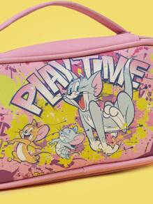 TOM & JERRY X SHEIN Letter & Cartoon Print Pink Oval Shaped Cosmetic Storage Bag - Pink - View 5