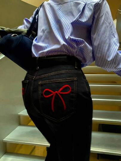 DAZY Women's Embroidered Butterfly Back Pocket Loose Casual Jeans Y2k Fall,Winter