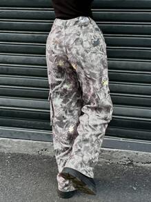 SHEIN EZwear Women's Casual Front Button Pocket Print Pants, Simple Design For Daily Wear - Multicolor - View 2