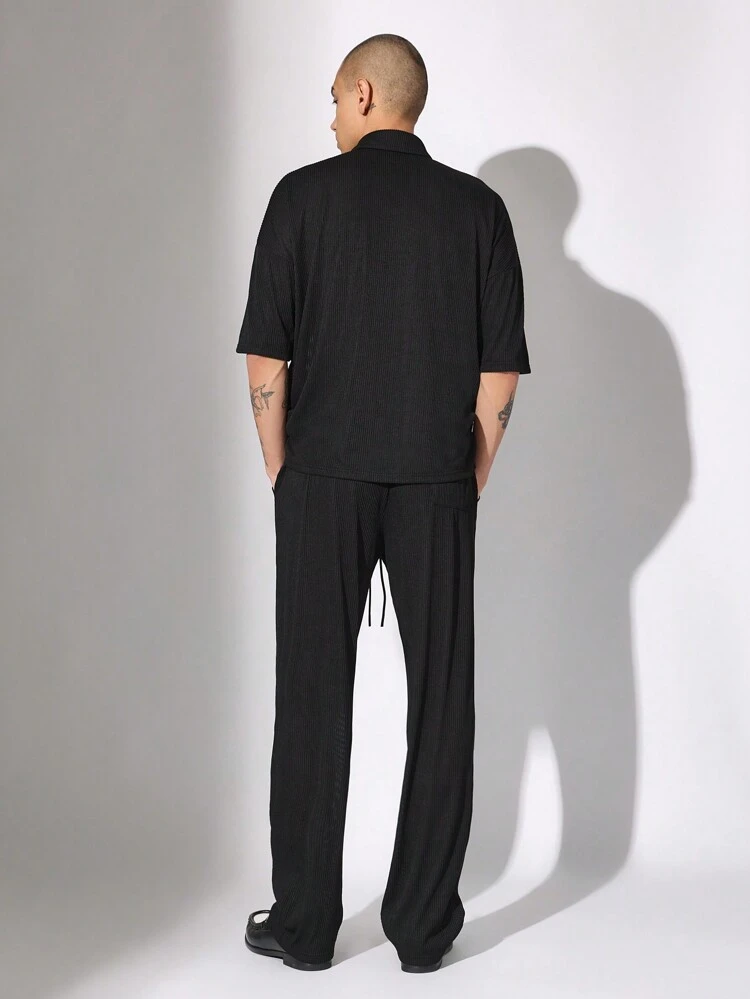 Ribbed Knit Oversized Button-Down Co-Ord Set