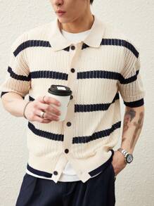 Manfinity CasualKnits Men's Striped Single-Breasted Short Sleeve Casual Knitted Sweater - Multicolor - View 4