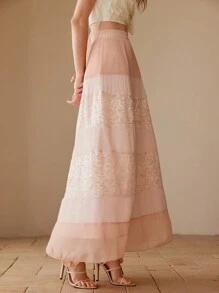 MOTF PREMIUM CONTRAST LACE PLEATED SKIRT,SPRING/SUMMER