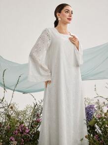 Al Najma 女士方领撞色蕾丝阿拉伯风格连衣裙，端庄