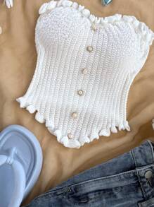 Soleia Women's Solid Color Front Button Casual Camisole Knit Top,Going Out Top - White - View 3