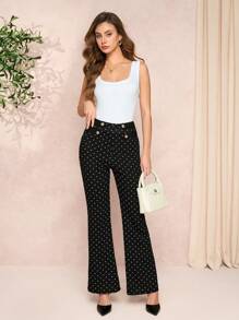 SHEIN Clasi 双排扣波点优雅女士长裤，情人节 - 黑與白 - 查看 1