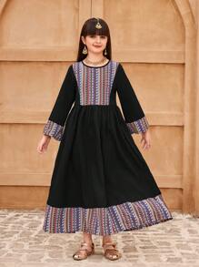 Tween Girls Long Sleeve Casual Minimalist Fashion Daily Dress - Black - View 6