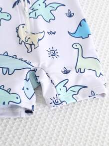 SHEIN 2pcs/Set Newborn Baby Boy/Girl Cartoon Dinosaur Print Long Sleeve Jumpsuit & Tight Pants With Sun Hat, Perfect For Spring/Summer Travel, Beach, Swimming - White - View 6