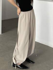 DAZY 女士开衩蝴蝶结腰哈伦裤 - 灰色 - 查看 3