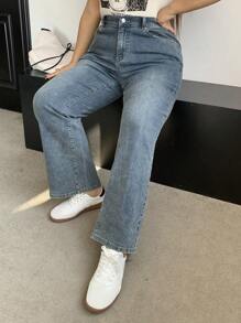 Dazy Petite Plus Stone-Washed Slim Fit Flared Jeans, Suitable For All Seasons - Medium Wash - View 4