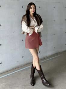 DAZY Women's Solid Color Side Slit Culottes Shorts, All Season Summer,Skorts - Rose Red - View 5