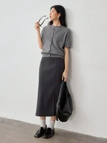 Dazy-Less 2 Pieces Knitted Vest Sweater & Cardigan Set For Women Old Money - Grey - View 9