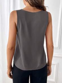 SHEIN Essnce 女士纯色 V 领无袖休闲衬衫 - 深灰色 - 查看 2