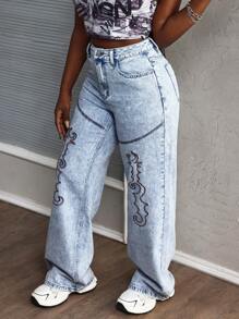 SHEIN Slayr Jeans anchos casuales y sueltos con diseño de bolsillos para mujer