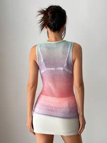 SHEIN Unity Women Casual Hollow Out Sleeveless Random Ombre Knit Top - Multicolor - View 2