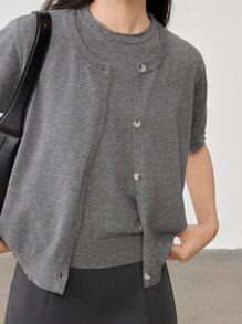 Dazy-Less 2 Pieces Knitted Vest Sweater & Cardigan Set For Women Old Money - Grey - View 6