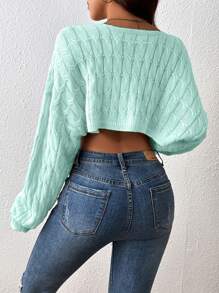 Chiquease Women Solid Color Long Sleeve Casual Cardigan, Autumn/Winter - Mint Green - View 2