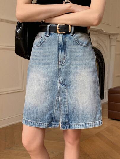 DAZY Women's Button Front Pocket Casual Denim Mini Skirt, Everyday Wear Jeans Skirt