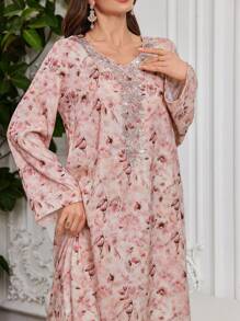 Al Najma 女士宽松粉色阿拉伯风格连衣裙，端庄 - 淺粉色 - 查看 1