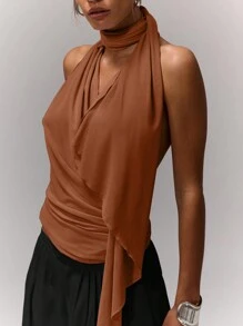 MUSERA Áo cổ cao, kiểu dáng rủ mềm mại, phong cách mùa hè Ibiza, boho, thanh lịch, đi nghỉ mát, lễ hội mùa xuân, kỳ nghỉ boho. - Cà phê nâu - Xem 5