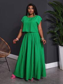 Slaydiva 2pcs/Set 2025 New Versatile All-Match Casual Sleeveless Top & Skirt Suit For Spring/Summer, Elegant Romantic Daily Wear For Plus Size Women,Holiday Outfits