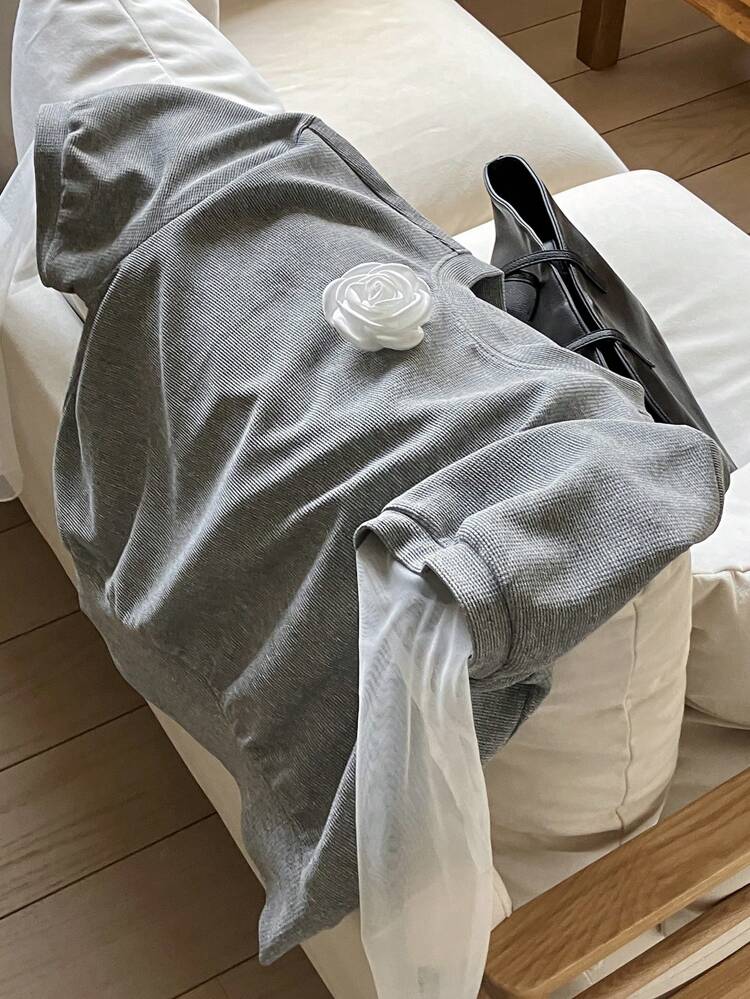 Women's Fashion Sheer Mesh Rose Floral Decor 2 In 1 Summer T-Shirt Long Sleeve Women Tops,Fall Women Clothes
