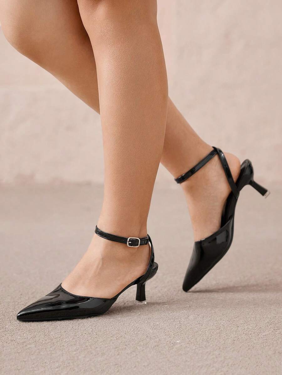 CUCCOO CURVES Zapatos de tacón alto con punta afilada, ancho extra, con hebilla decorativa, ideal para el Día de San Valentín, talla grande - Negro - Ver 1