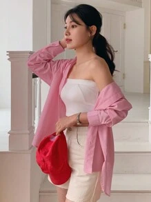 DAZY Women's Loose Tie Back Bow Blouse, Casual Shirt - Pink - View 3