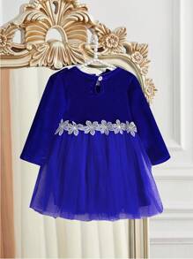 SHEIN Christmas/Valentine's Day Baby Girl Velvet Mesh Patchwork Princess Dress
