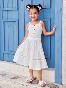 2pcs Set: Woven Plain Camisole Top And Skirt For Young Girls