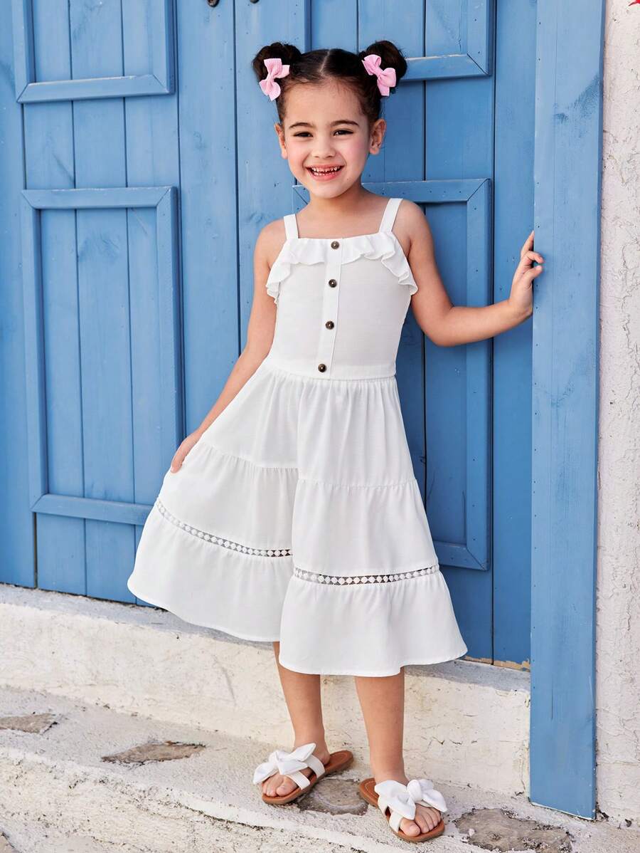 2pcs Set: Woven Plain Camisole Top And Skirt For Young Girls