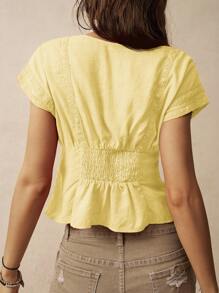 Bohemela 度假蕾丝拼布女式衬衫 - 芥末黃 - 查看 2