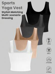 SHEIN Sports Top de tank de acanalado sólido para mujer, informal y para hacer ejercicio