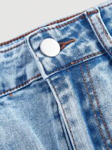 SHEIN MOD 女士实用口袋合身休闲牛仔迷你裙 - 藍色 - 查看 4