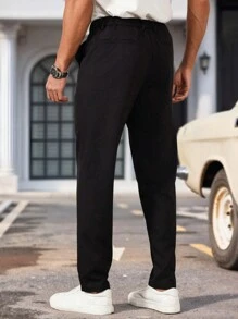 Manfinity Mode Pantalones casuales y versátiles de hombre con cordón a la cintura y unicolor - Negro - Ver 2