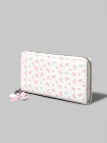 ROMWE Kawaii 1pc Cute Bow Flower Design Long Wallet With Bow Pendant Zipper, For Women - Multicolor - View 2