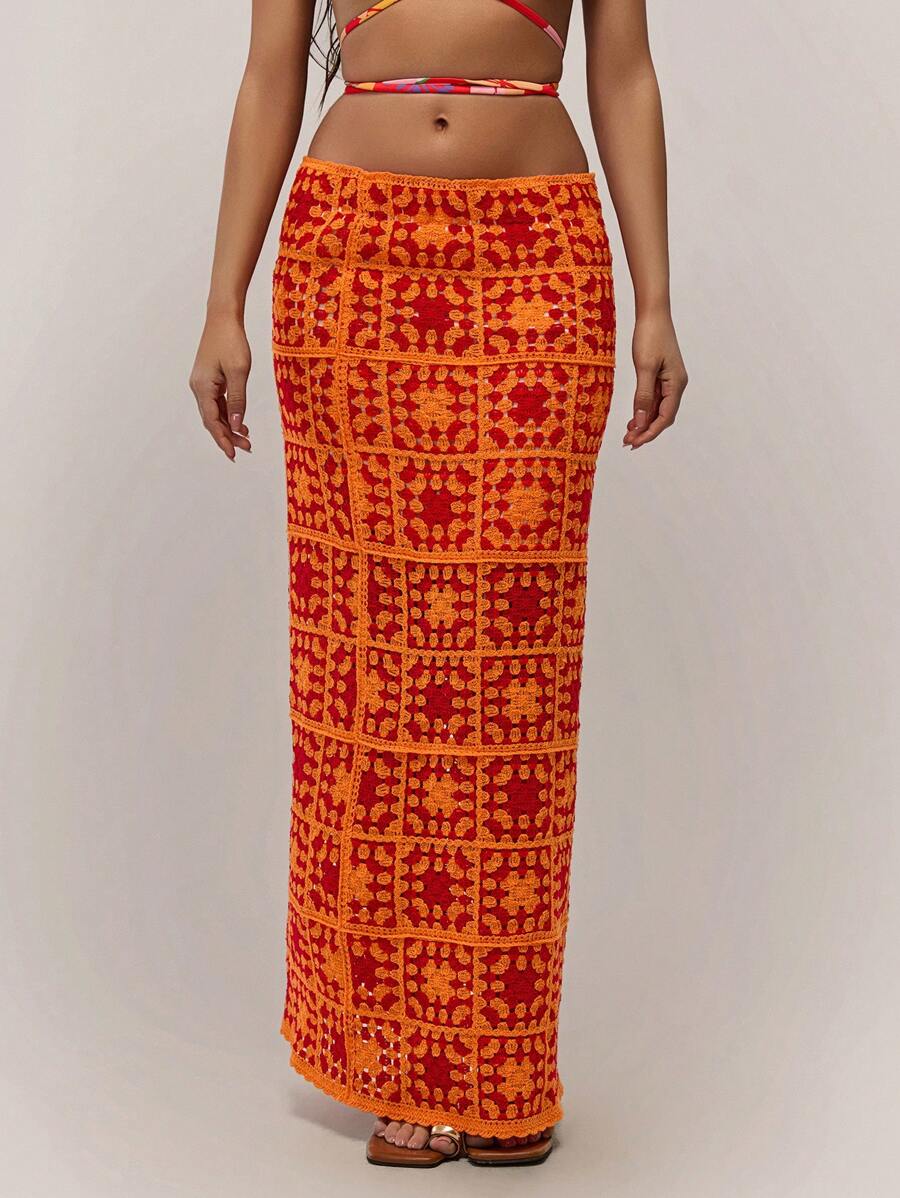 Forever 21 女士节日性感休闲橙色手工编织长裙 - 橘色 - 查看 1