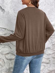 EMERY ROSE 大码纯色圆领长袖镂空休闲运动衫