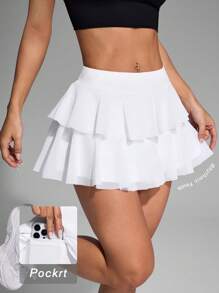 Easithlete 女士运动瑜伽跑步裙，性感健身休闲白色裙子，带口袋，适合户外、通勤和休闲网球裙 - 白色 - 查看 1