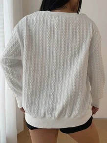 Flirla Plus Size Women's Knight Print Long Sleeve Loose Fit Sweatshirt