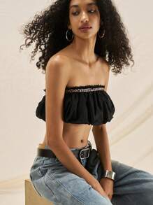 Easelle Women's Sexy Black Leopard Patchwork Loose Cropped Camisole - Black - View 5