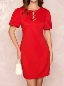 SHEIN Clasi Women's Butterfly Petal Sleeve Valentine's Day Dress Festival
