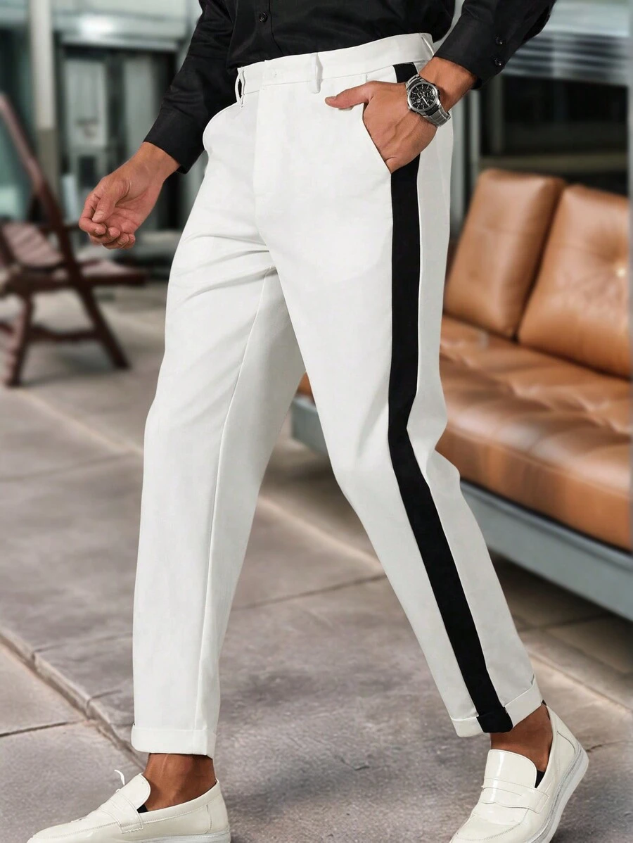 Manfinity Mode Men's Casual Versatile Contrast Color Patchwork Suit Pants - White - View 1