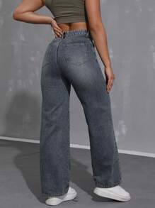 SHEIN ICON Pantalones de mezclilla anchos informales para mujeres con ajuste holgado y bolsillos