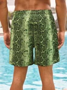 Manfinity VDAYZ 男士休闲简约沙滩短裤情侣款男友款泳裤，夏威夷风 - 綠色 - 查看 2