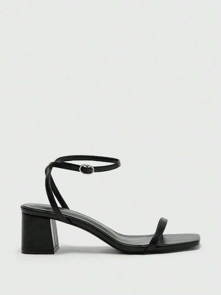 CUCCOO BIZCHIC Women's Fashion Black Thin Strap Ankle Strap Chunky Low Heel Sandals, Comfortable For Commuting, Dating, Party, Holiday, Outdoor Walking Spring Shoes Spring Break Easter For Christmas Spring Shoes